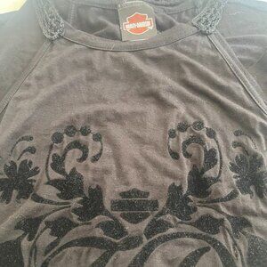 Harley Davidson black fringed tank top with velvet design size XL